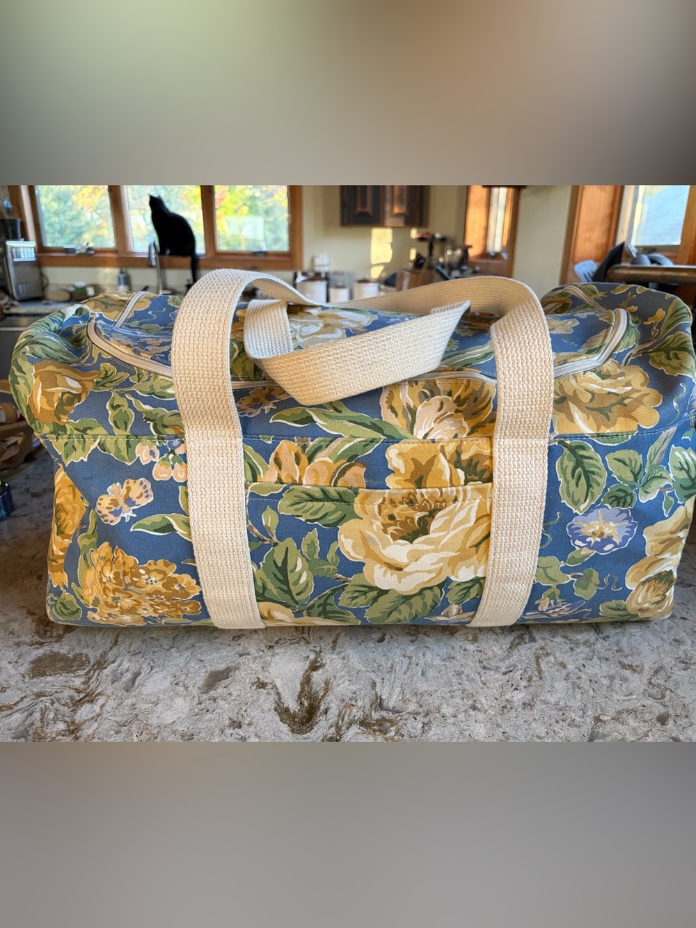 Vintage Laura Ashley XL Floral Weekender Duffle Bag Blue Yellow 90s. EXCELLENT!!